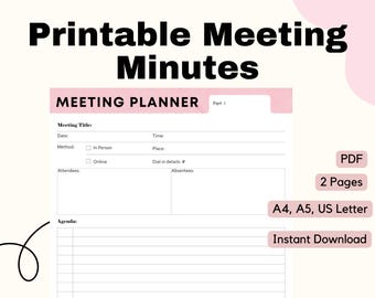 Pink Marble Meeting Planner | Printable Meeting Notes