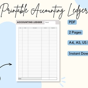 Printable Accounting Ledger Bookkeeping Journal for Small Businesses ...