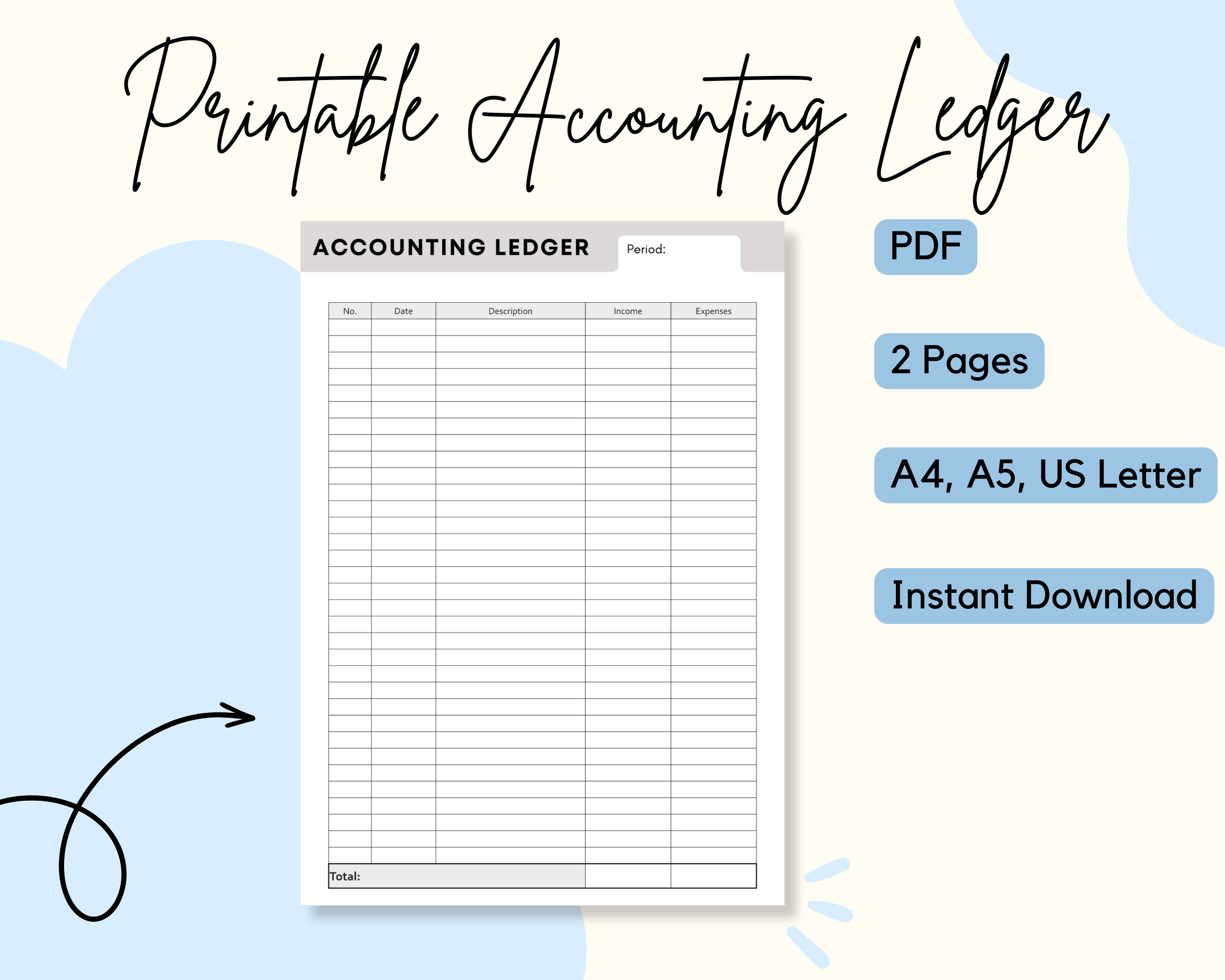 Printable Accounting Ledger Bookkeeping Journal for Small Businesses ...