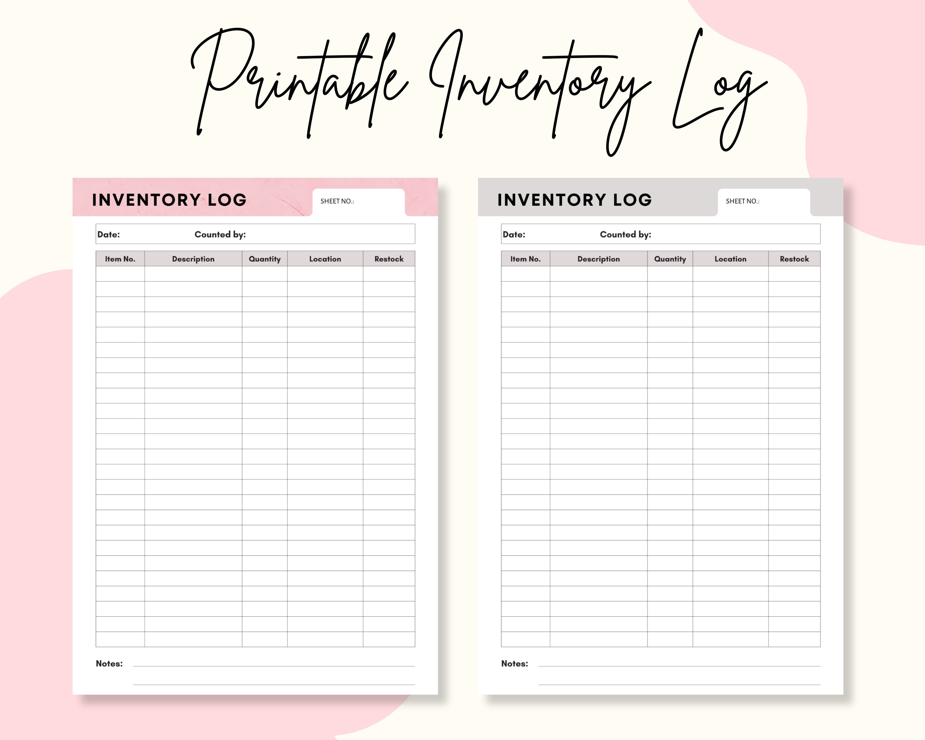 Pink Marble Inventory Log Inventory List Printable Business Planner - Etsy