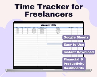 Freelancer Time Sheet Tracker Google Sheets Template, Billable Hours Log, Client Invoice Template, Time Tracking, Self Employed, Contractors