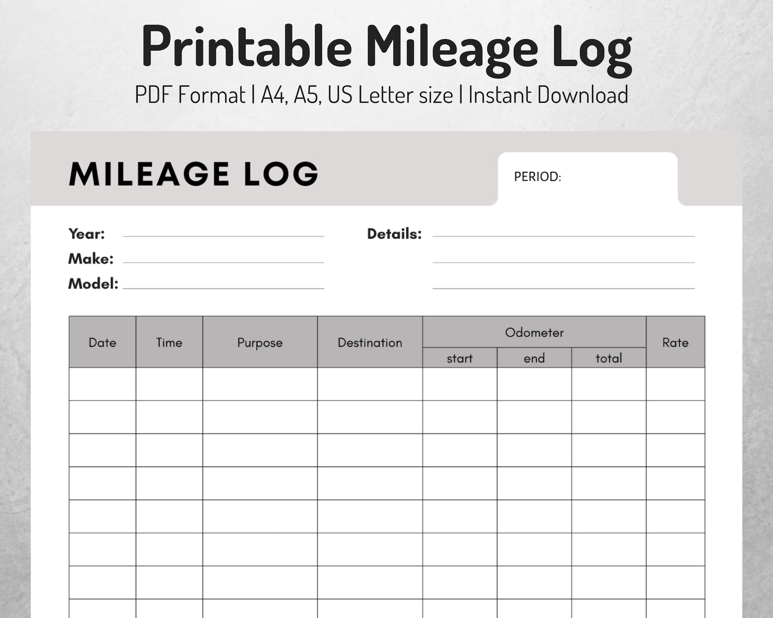 Mileage Log Mileage Tracker for Tax Purposes Printable | Etsy