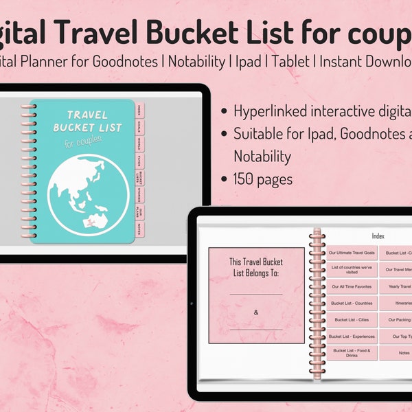 Digital Travel Bucket List for couples | Travel Journal and scrapbook | Digital travel diary