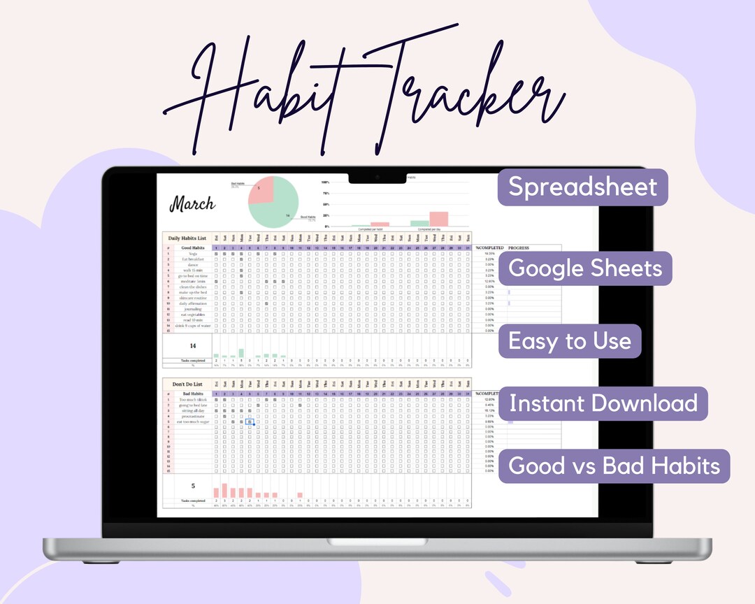 Habit Tracker Google Sheet, Spreadsheet to Track Daily Good and Bad ...