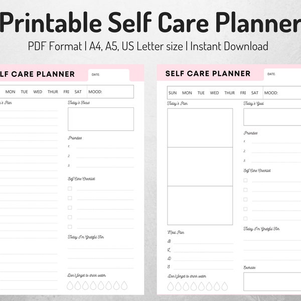 Self Care Planner | Daily Planner| Daily self care checklist | Printable self love planner