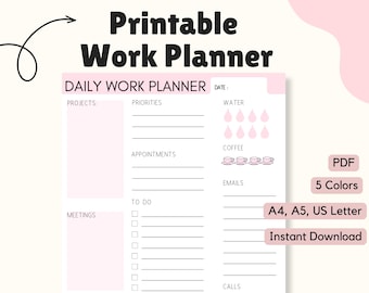 Daily Work Planner| Daily Agenda| Work Organizer| Job Planner | Printable work planner
