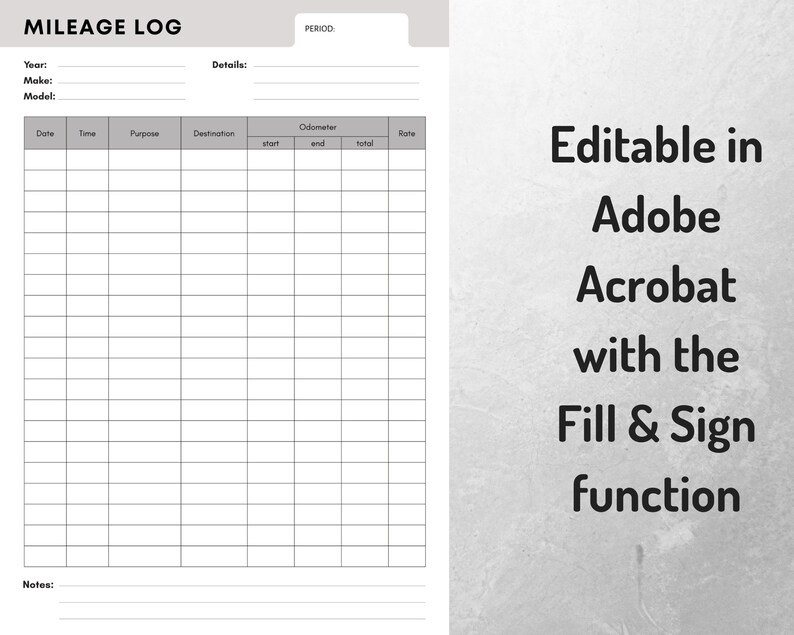 Mileage Log Mileage Tracker for Tax Purposes Printable Etsy