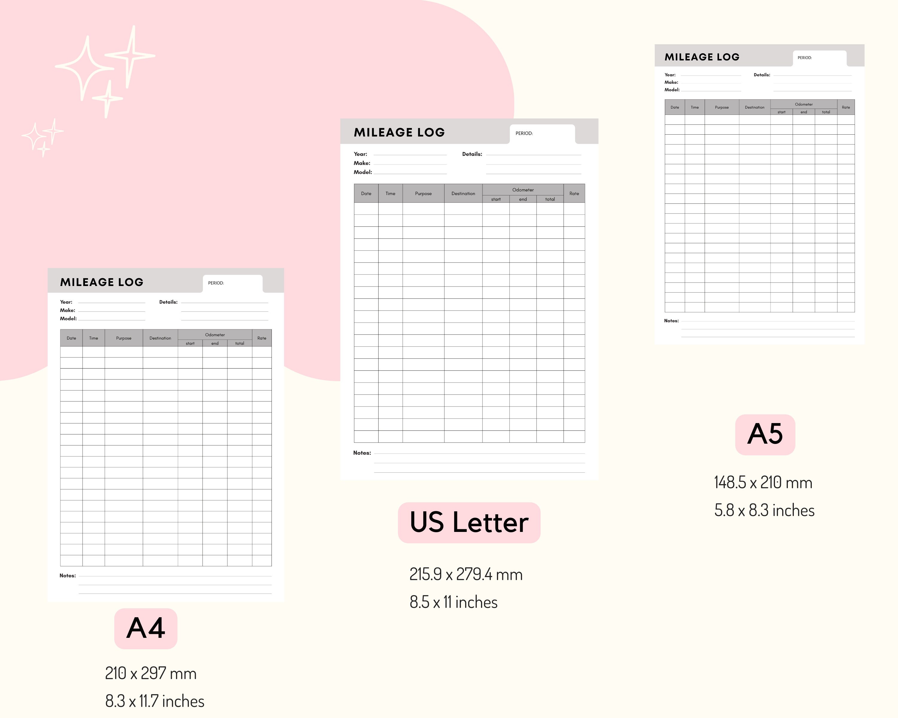 Mileage Log Mileage Tracker for Tax Purposes Printable Business Planner ...