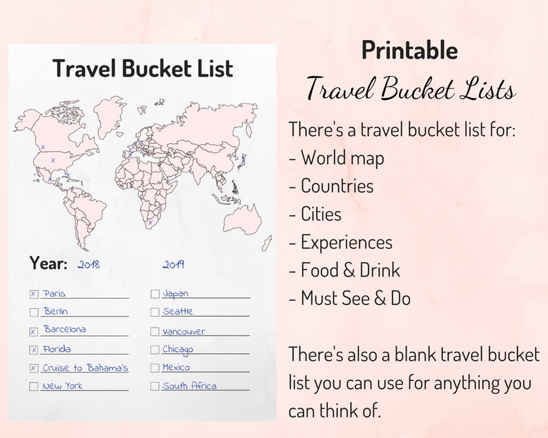 Travel Bucket Lists Printable Travel Planners Travel Etsy