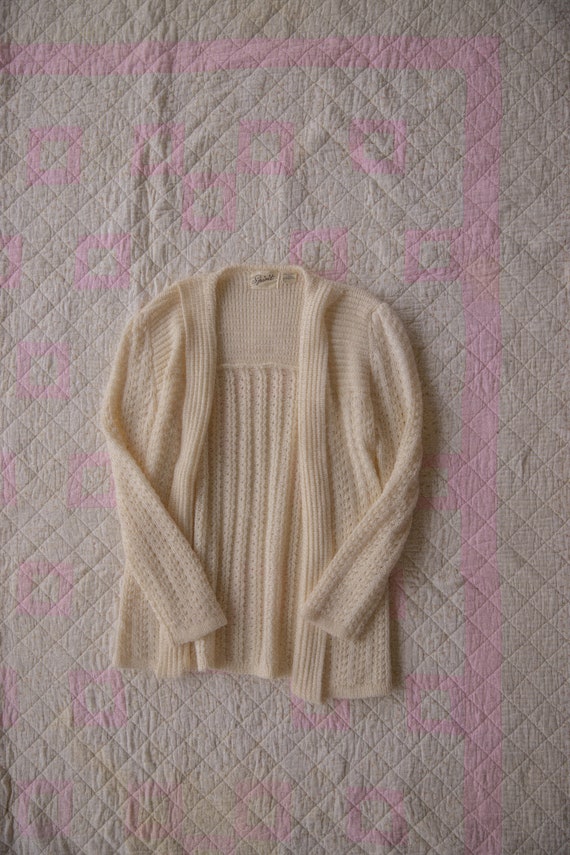 70s knit cream cardigan sweater - image 1