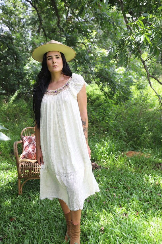 70s Embroidered Gauze Dress
