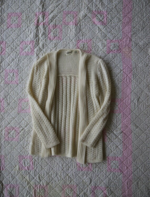 70s knit cream cardigan sweater - image 2