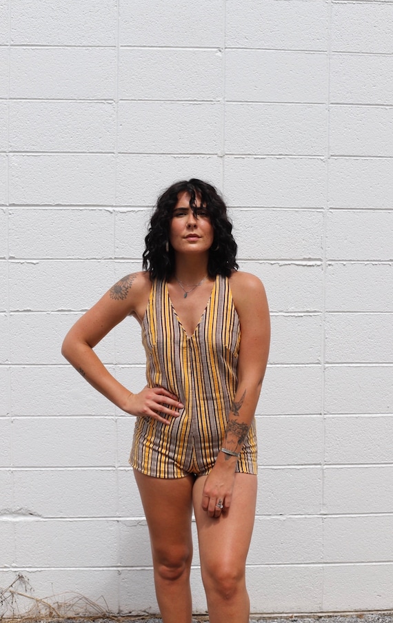 70s Low Back Striped Romper