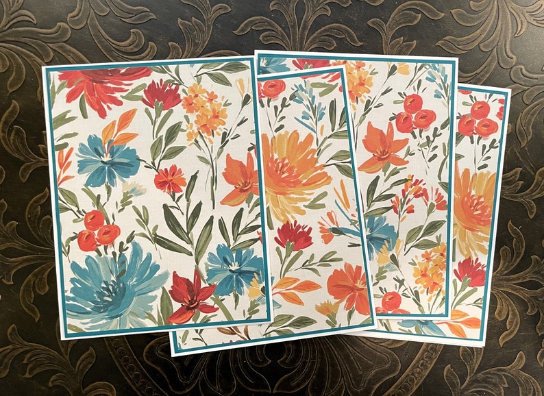 Beautiful Set of Handmade Floral Note Cards. Set of 4 Colorful Cards ...