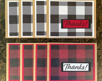 Handmade Buffalo Plaid Thank You Note Cards. Set of 8 Cards. Beautiful Variety of Thoughtful Cards.