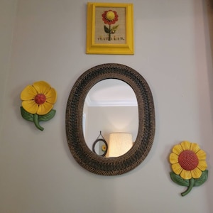 Free Shipping Vintage Wicker Oval Framed Mirror Woven Rattan Natural Aesthetic Brown Gallery Wall Hanging Decor Texture Vtg