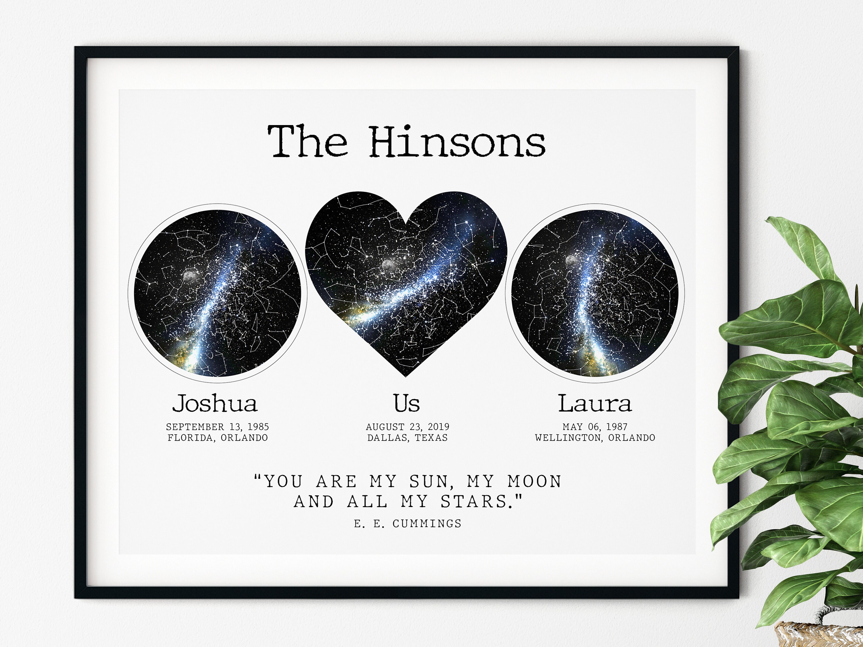 Star Chart For My Location 3 Location Star Map Constellation Chart Night Sky With 2 | Etsy Singapore