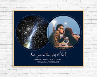 Realistic CUSTOM STAR MAP with Photo, Night Sky Map, Constellation Poster, Personalized Anniversary Gift, Romantic Engagement Gift