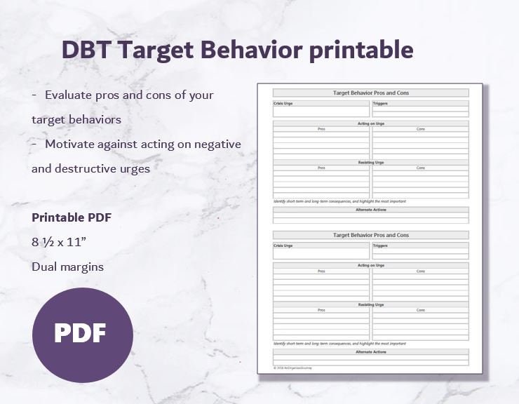 DBT Target Behavior Pros and Cons Worksheet | Etsy