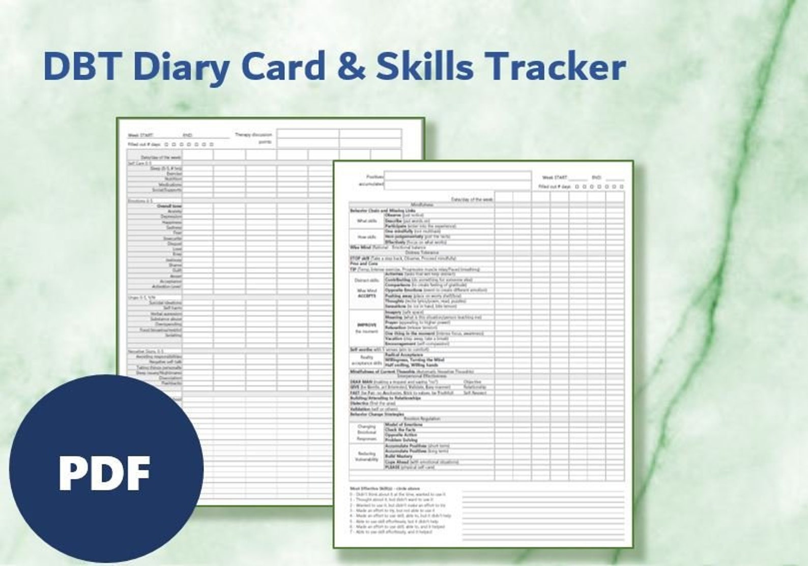 DBT Diary Card Worksheet &amp; DBT Skills Tracker printable download - Etsy.de