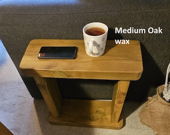 Rustic Solid Wood Side Table: Slim Narrow Sofa End Table, Rustic Round corners  Coffee Sofa Side Narrow End Table Bookshelf