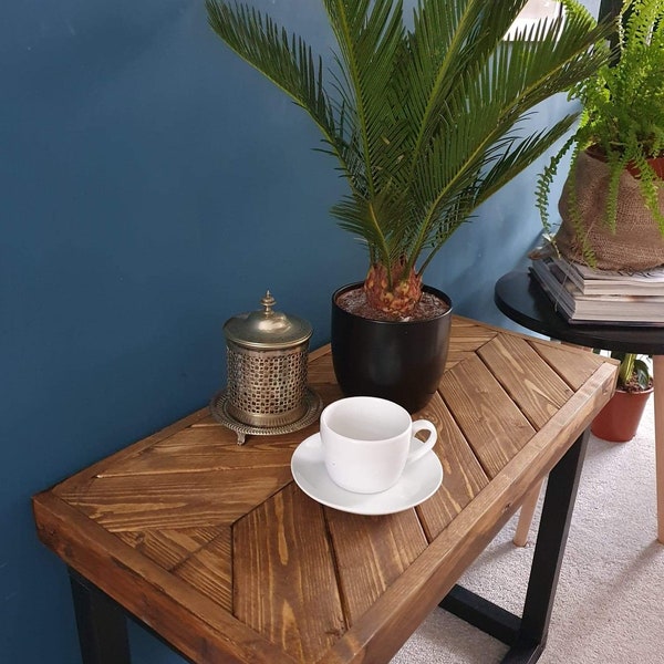Handmade Reclaimed Wood End Table: Dark Oak Sofa Table