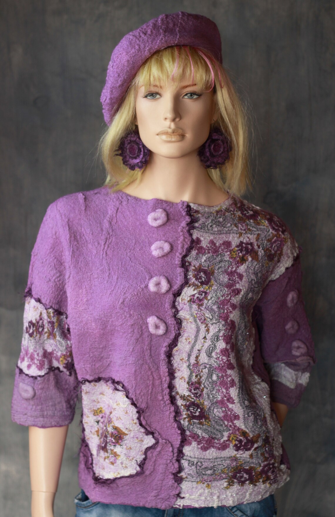 Artsy sweater Short wool sweater Felt clothing Art clothing Etsy