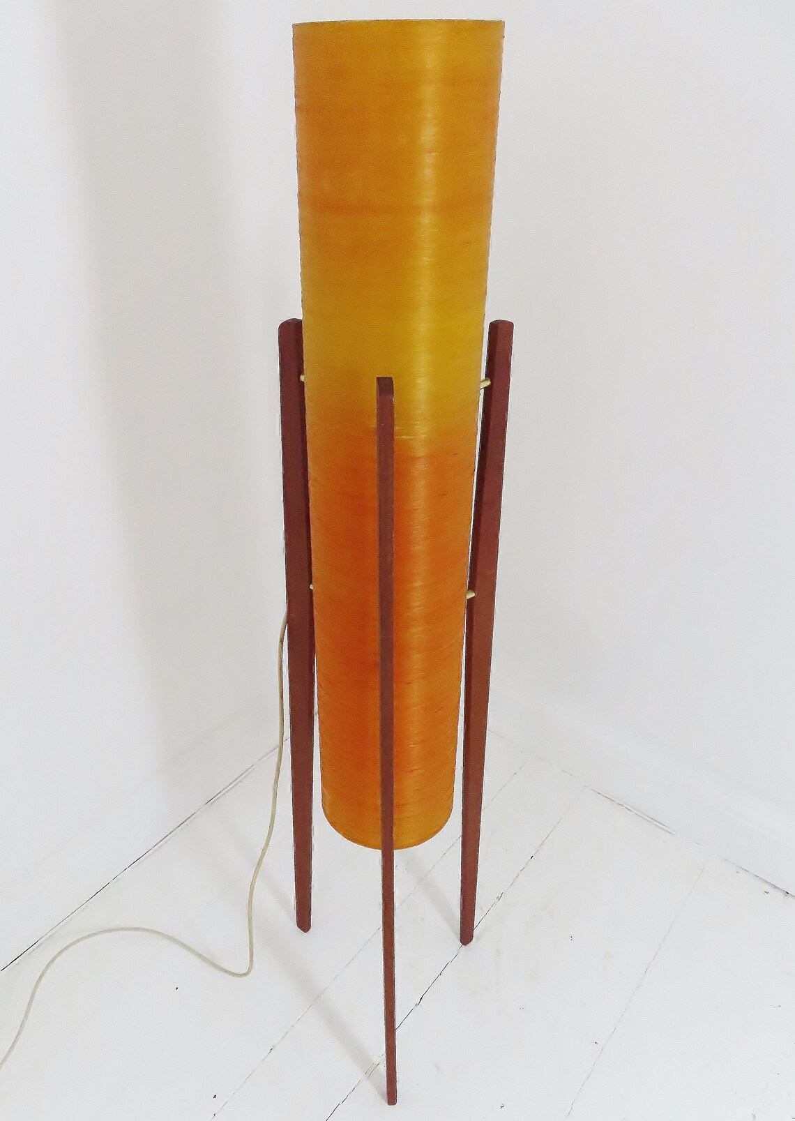 Vintage Orange Fibreglass & Teak Rocket Lamp By Novoplast Etsy