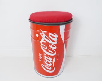 Sgabello portaoggetti vintage in metallo Pop Art Coca-Cola, anni '80