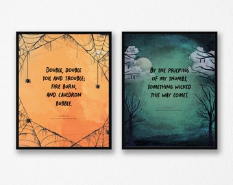 Macbeth Set of 2 Prints Shakespeare Halloween Decor Spooky Fall Printable Wall Art Literature Quotes Literary Poster Witch Digital Download