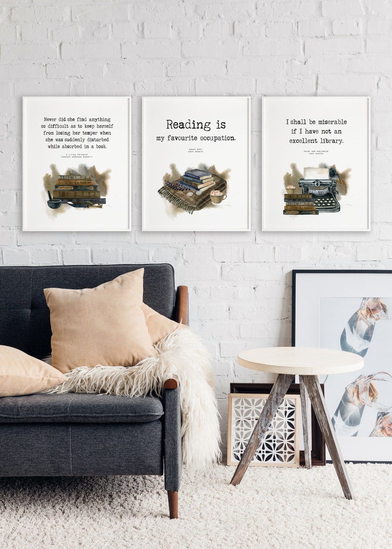 Reading Wall Art Set Literature Poster Book Print Set of 3 Etsy