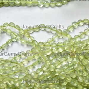 12.5 Inches Strand, Natural Prehnite, Straight Drilled, Faceted Coin, Size 4 mm