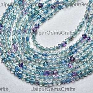 12.5 Inch Strand, Multi Fluorite Faceted Coin Shape Briolettes. Size 4mm