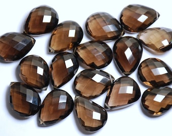 3 pares matrch, hidrocuarzo ahumado, briolettes en forma de pera facetadas perforadas lateralmente, tamaño 18x13mm