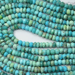 13 Inches Strand, Natural Arizona Turquoise Faceted Rondelles, Size 4mm