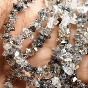 16 Inches Strand, Tourmalated Herkimer Diamond Quartz, Center Drilled, Faceted Nuggets, Size 16x9mm to 9x5mm