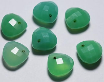 3 Match Pair, Chrysoprase, Front Drilled, Heart Shape Briolette, Size 12x12mm