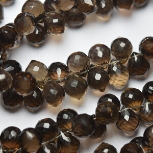5 Match Pair, Natural Smoky Quartz , Faceted, Candylated Drops Shape Briolettes, Size 10x8mm To 9x8mm