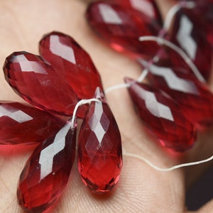 3 Match Pair, Rubelite Red Quartz, Hydro Quartz Side Drilled, Faceted Drops, Size 20x8mm