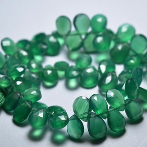 8 Inches, Green Onyx, Faceted Pear, Size 10x7mm To 8x6mm