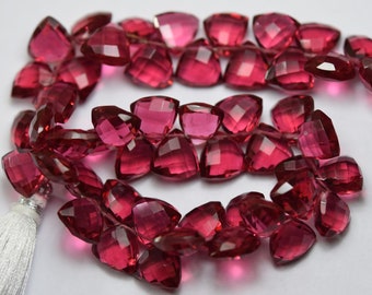 5 Match Pair, Red Hydro Quartz, Side Drilled, Faceted Trillion Shape Briolettes, Size 10x10mm