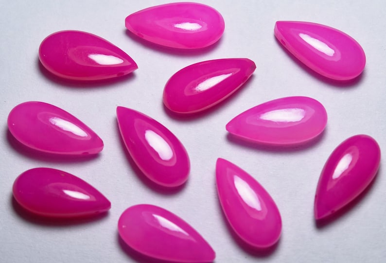 Pear Shape Briolette 5 Match Pair Size 15x7mm Hot Pink Chalcedony Side Drilled