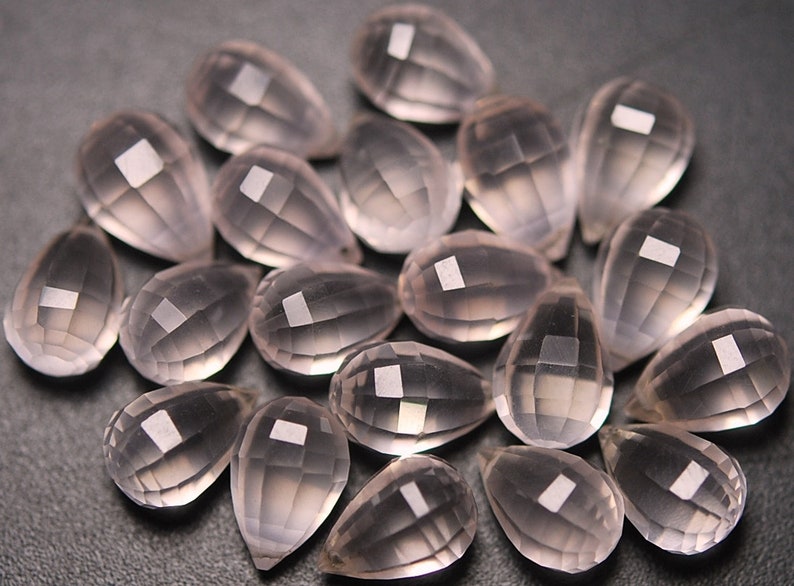 10 Pieces Size 10x7mm Rose Quartz Side Drilled Step Cut Faceted Drops