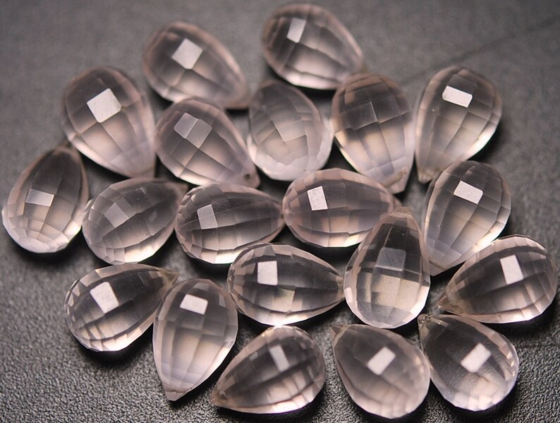10 Pieces Size 10x7mm Rose Quartz Side Drilled Step Cut Faceted Drops