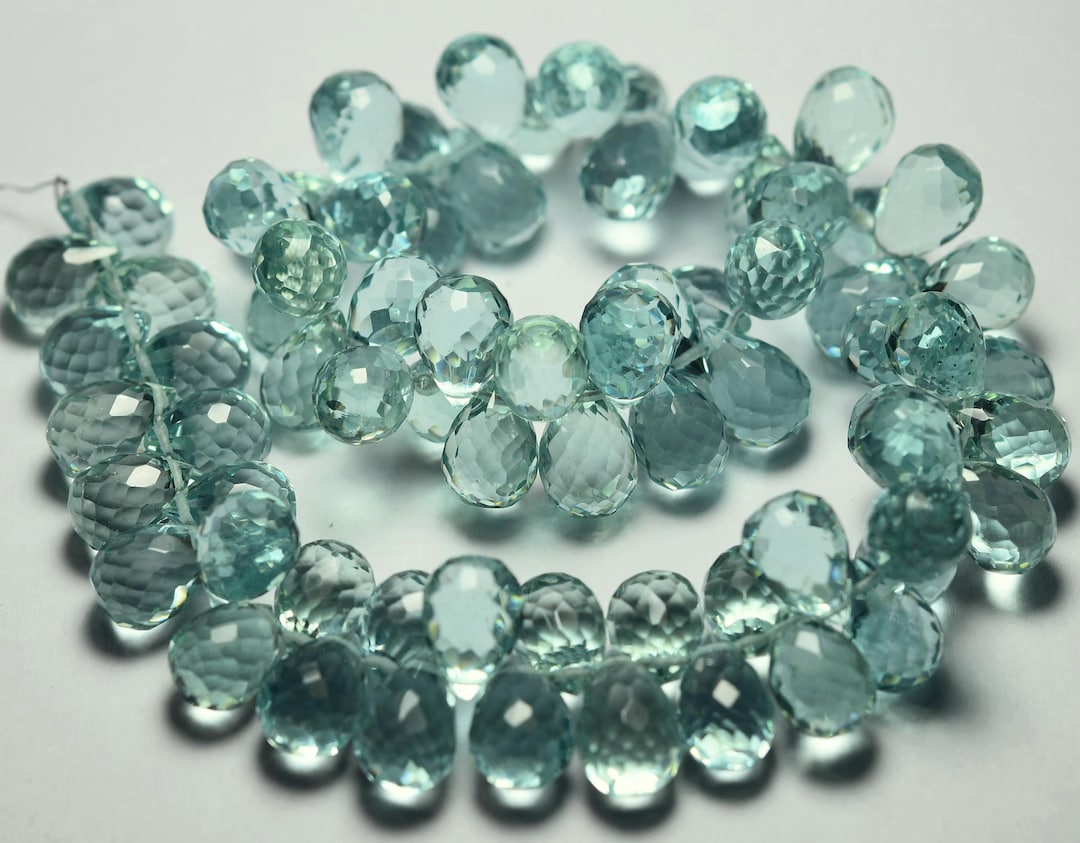 7 Inch Strand, Sea Green Hydro Quartz Side Drilled Faceted Drops Shape