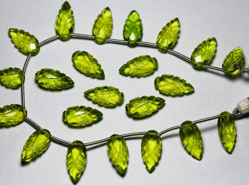 Peridot Green Quartz Side Drilled Faceted Carved Pear Size 8x16MM 10 Pieces
