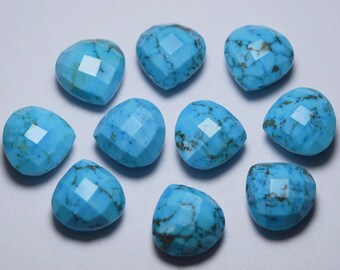 3 Match Pair, Turquoise, Side Drilled, Heart Shape Briolette, Size 14x14mm