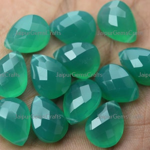 3 Match Pair, Green Onyx, Side Drilled, Faceted Pear Shape, Size 16x12mm
