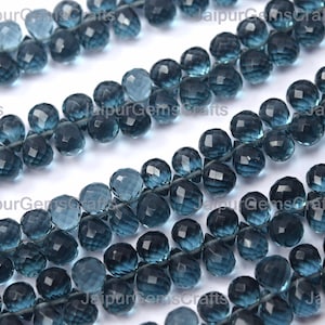 7 Inch Strand, London Blue Hydro Quartz, Side Drilled, Faceted Drops, Size 7x5mm