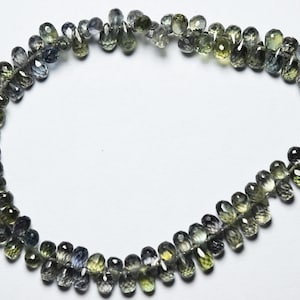Natural Green Sapphire Drops – 4&quot; Strand, Faceted Gemstones 5x3mm to 4x2.5mm, Jewelry Making Supplies